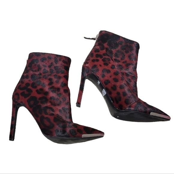 Nine West Red Leopard Print Stilletto Ankle Boots - Picture 1 of 9